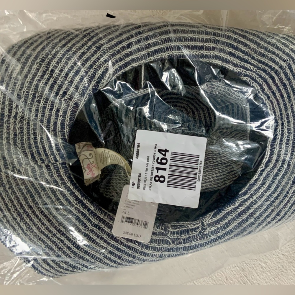 Free People ~ ‘Dylan Distressed Cowboy Hat’ Navy Blue/White ~ One Size * NWT * - Picture 6 of 16